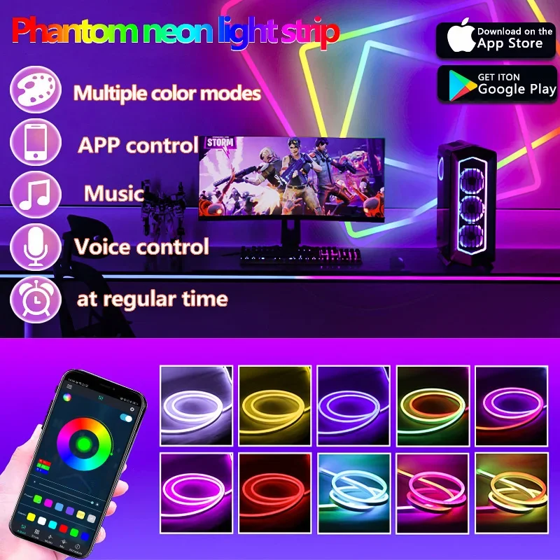 Bluetooth RGBIC Neon LED Strip Lights LED Waterproof Rope Light with Music Sync DIY Dreamcolor Chasing Strip Tape for Home Decor