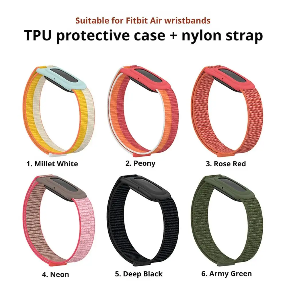 Nylon Sport Loop Watch Strap For Fitbit Air Replacement Breathable Replacement Fitness Band With Protective TPU Bumper Case