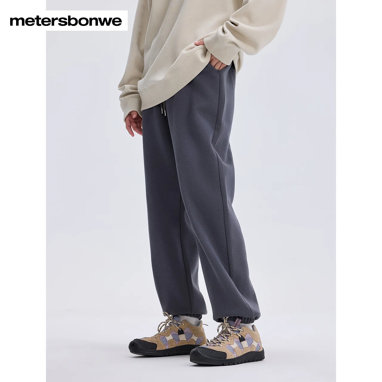 Metersbonwe-dames joggebreide broek gaat met alles elastische hoge taille effen kleur broek casual losse joggingbroek winter