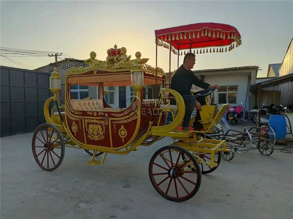 Electric Double-row Horse Drawn Carriage Royal Luxury Children Horse Carriage Trailer for Sale Wedding