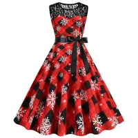 Vestido de Navidad para mujer Vintage años 50 encaje sin mangas estampado fiesta una línea vestido veraniego de Papá Noel pasarela Midi Pinup vestidos acampanados