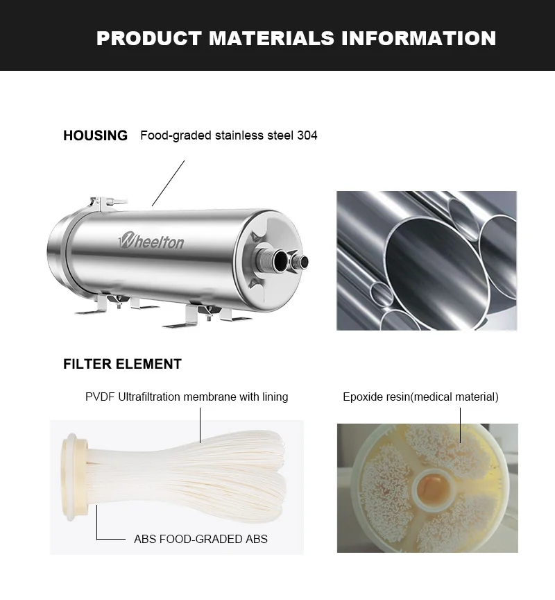 Wheelton PVDF UF 3500L/H Wasserreiniger für das ganze Haus, Ultrafiltrationsfilter, 0,01 µm Filtration, SUS304, Trinkwasser – Detail 7