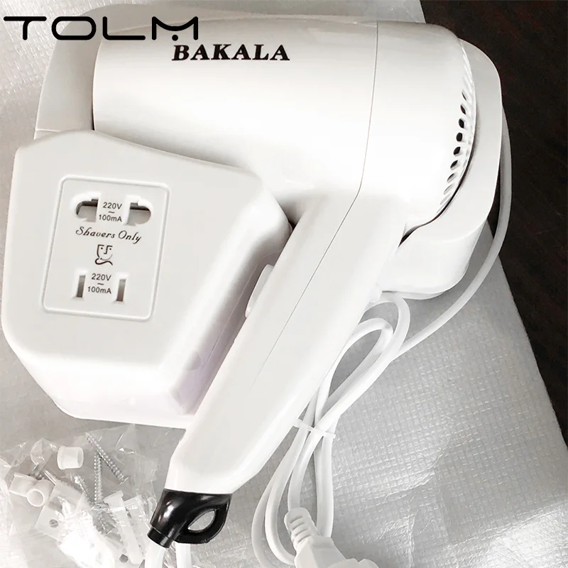 TOLM Professional Hotel Secador de Cabelo 220V/ 110V 1200W Casa de Banho de Parede Forte Montada em Casa de Banho com  Modelling