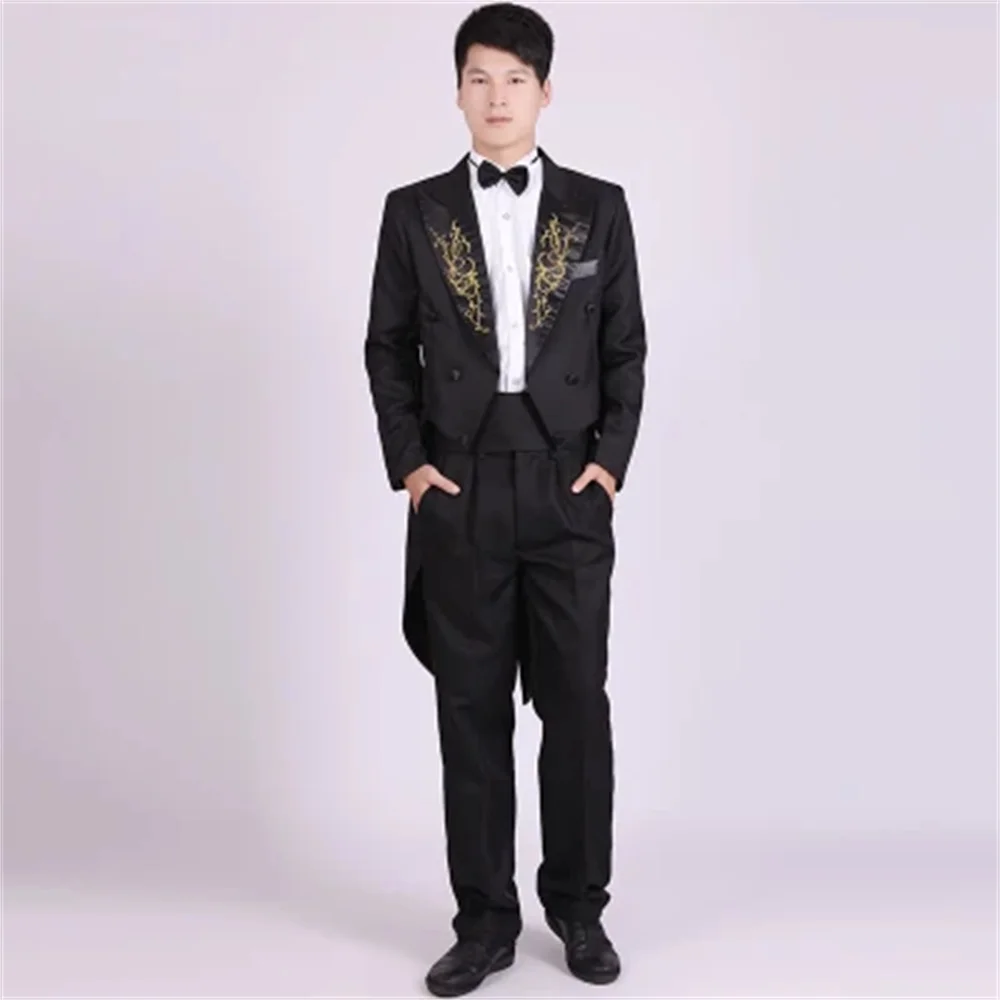 Men\'s Black Tuxedo Dress Jazz Christmas Magic Show Clothing Wedding Suit Tailcoat Mens Tuxedo Suits Black And White