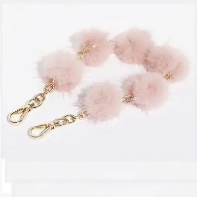 

Handbag Straps Bag Strap Genuine Mink Fur Ball Pompom Shoulder Handle For Women Purse Belts Chain Charm Accessories R35