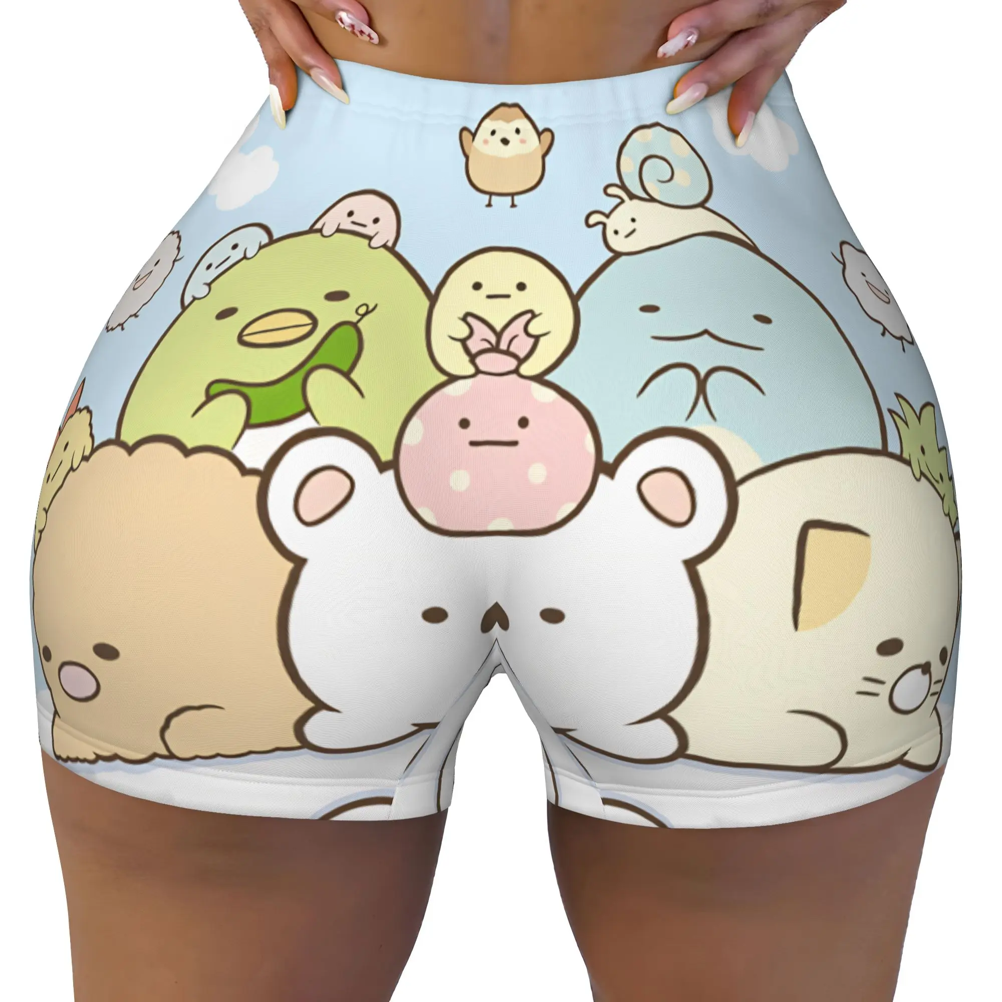 S-Sumikko G-Gurashi Anime Volleyball Biker Workout Shorts Women Cartoon Gym Athletic Yoga Shorts