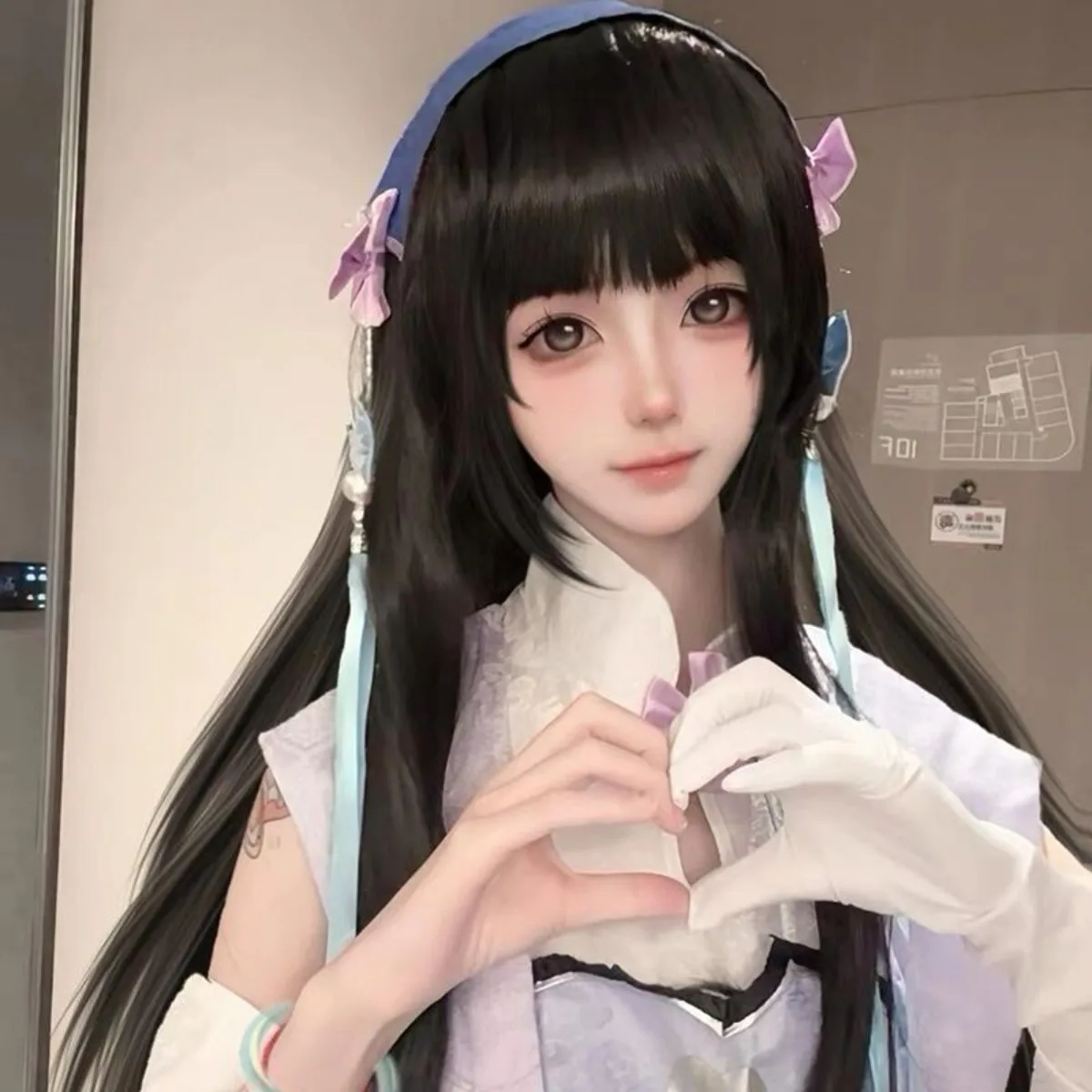 Peluca de cosplay de piel original de Honor of Kings Xishi |   Gorro completo de pelo largo y liso negro para convenciones