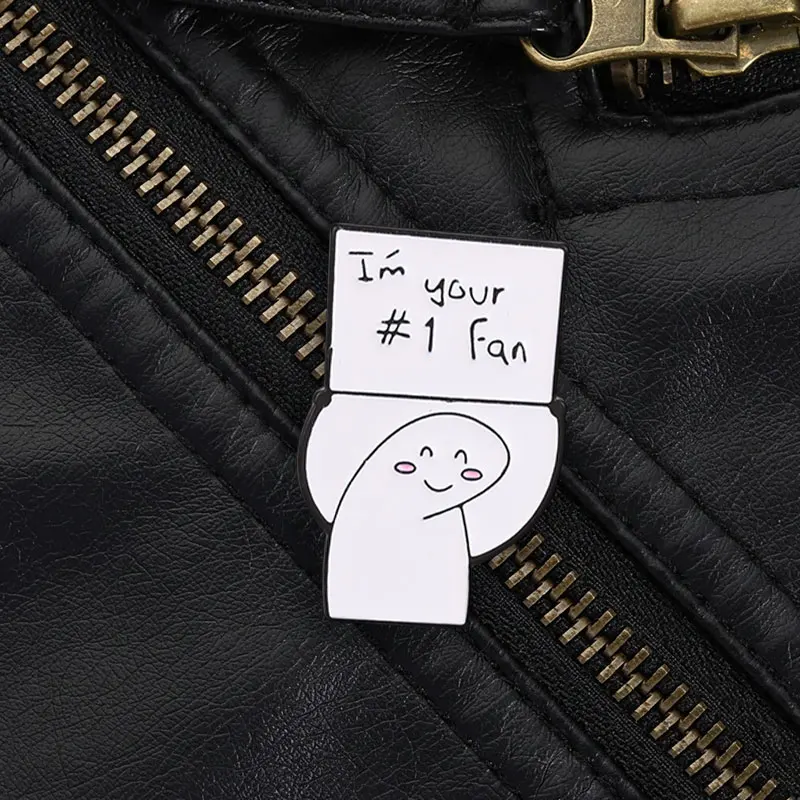 Number One Fan Stick Figure Enamel Pin, Cute Supporter Brooch With Sign For Friends And Encouragement Gift Style