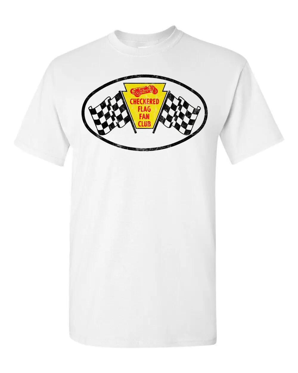 T Shirt 100% Cotton Hot Rod Checkered Flag Fan Club Drag Race Racing Speed Shop