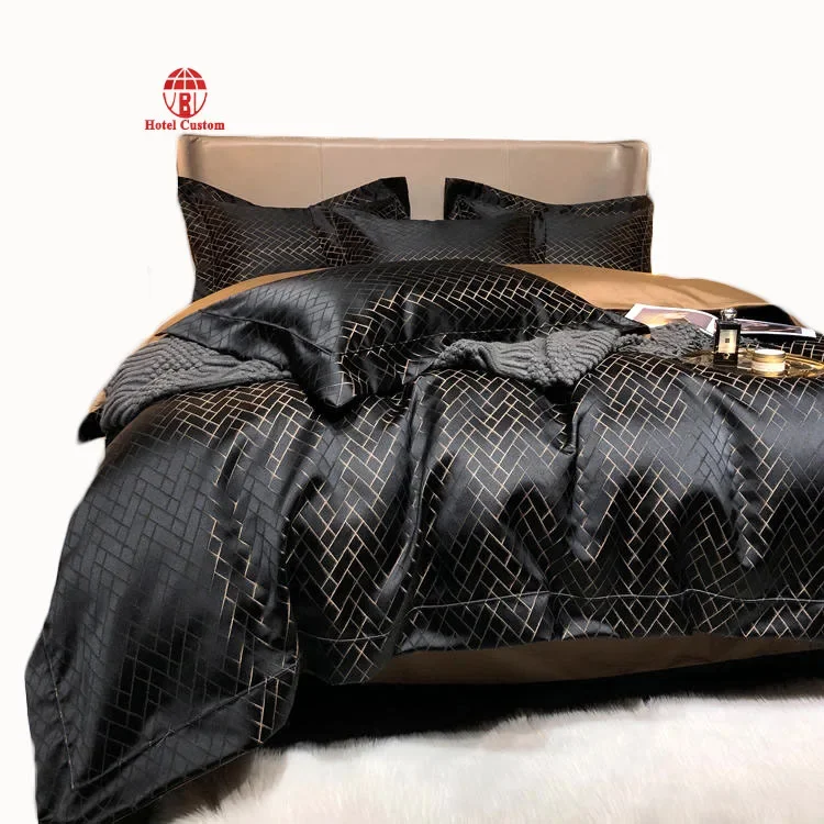 

Luxury Hotel Style Black bedding comforter set autumn winter king size bed shits bedding set 120S comforter sets for hotel