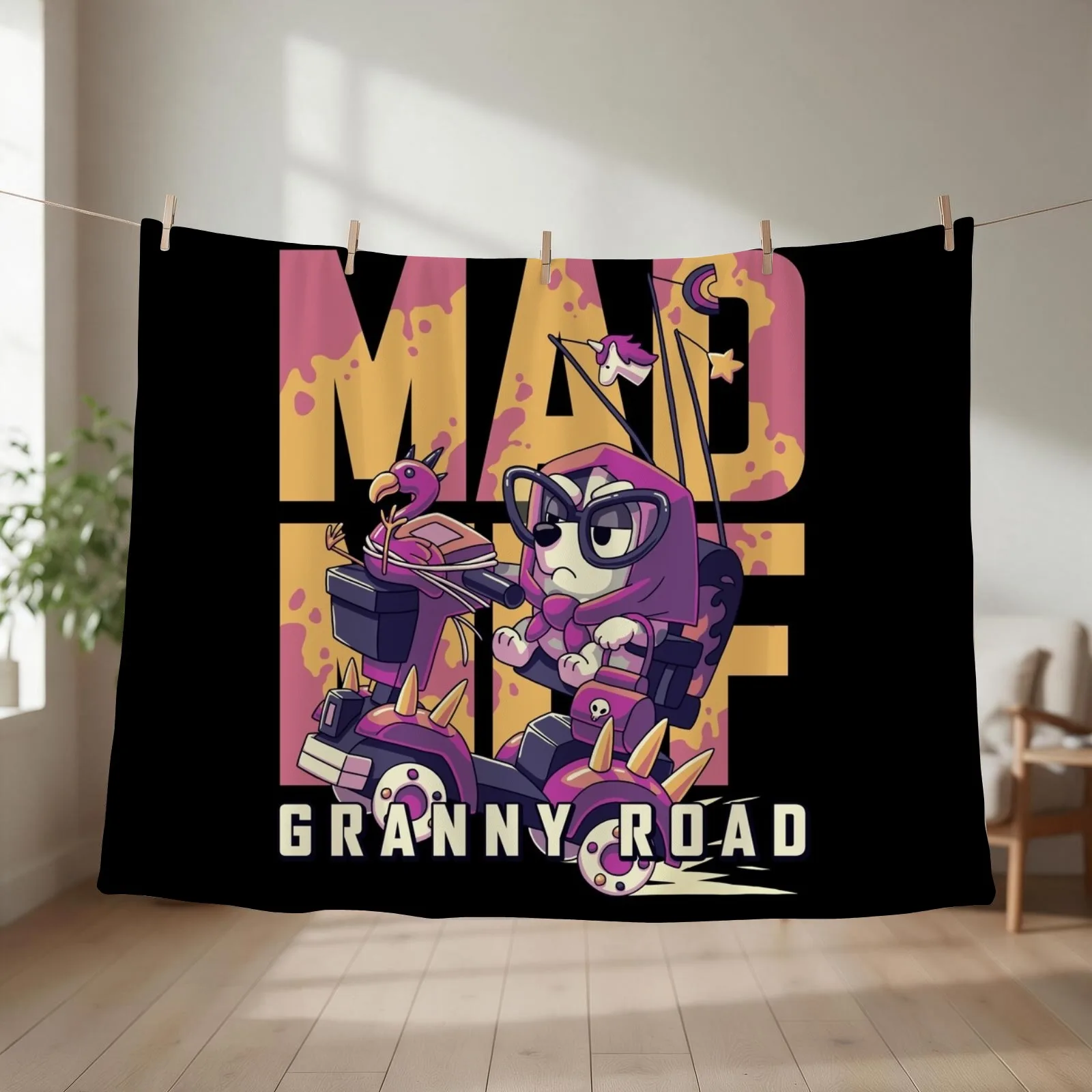 Mad Muf: Granny Road // Muffin Heeler, Aussie dog, Bingo, Bandit, Chilli Throw Blanket