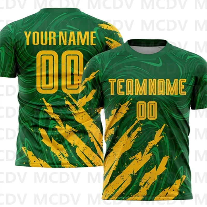 

Custom Kelly Green Gold Sublimation Soccer Uniform Jersey Personlized Team name and you name number Football T-Shirts