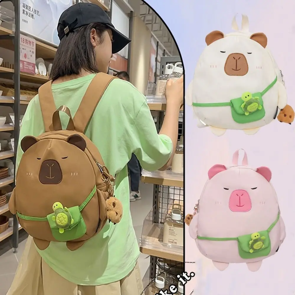 Cartoon Nylon Capybara Backpack Large Capacity Travel Backpack Laptop Backpack School Bag