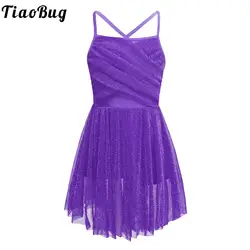 Vestido de leotardo con tirantes de malla brillante para niñas, traje de bailarina para baile latino, Ballet, gimnasia, baile lírico, baile de salón