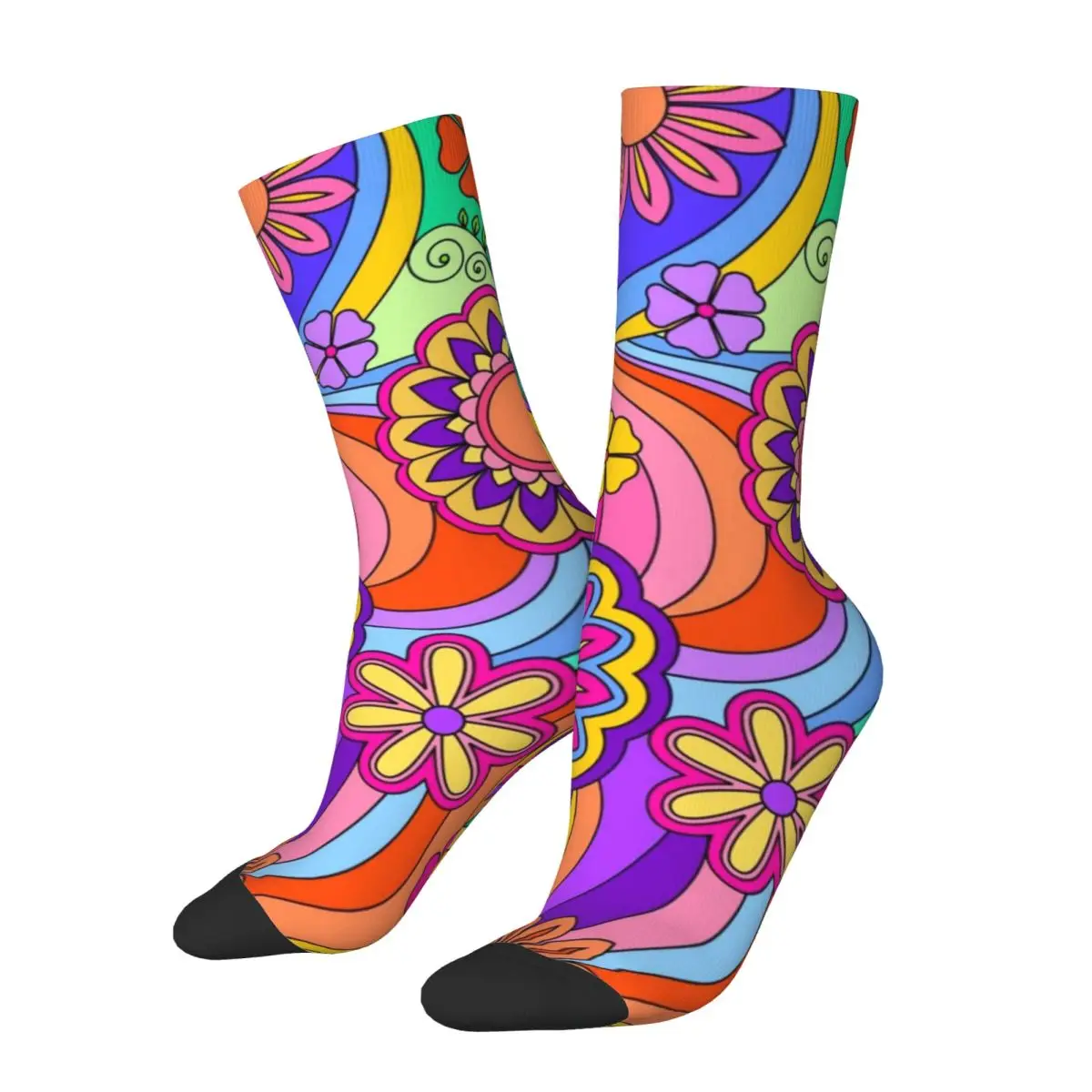 Colorful Flower Power Socks Vintage Hippy Print Kawaii Stockings Spring Anti Skid Couple Socks High Quality Outdoor Socks