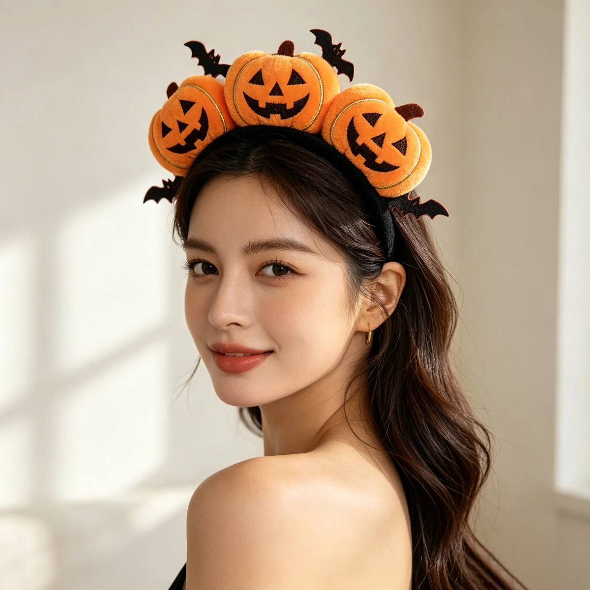 Plüschiger Halloween-Haarreif mit Kürbis-Fledermaus-Motiv für Damen und Mädchen, niedlicher Kürbis-Haarreif, Halloween-Party, Cosplay-Kostüm, Haaraccessoire. – Detail 2