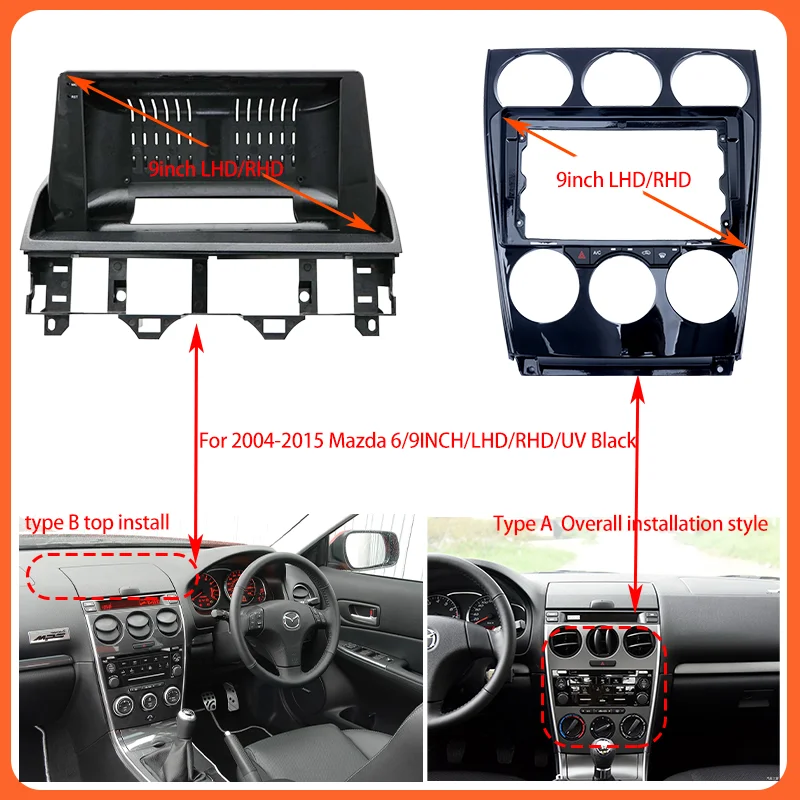 QSZN Car radio Fascias Panel For Mazda 6 2004-2015 9 inch Frame Audio Installation Dash Fitting Panel Kit Big Screen 2 Din