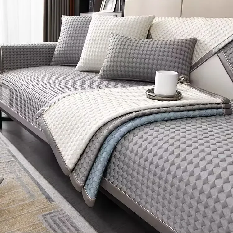 Ice Silk Sofa Cover Mat Summer Cool Feeling Rhombus Decor Seat Pad Couch Cushion L Shaped Corner Solid Color Sofa Slipcovers
