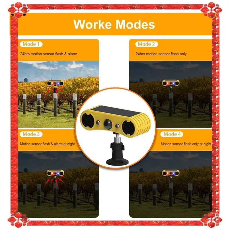 24-Hour Delivery Solar Motion Sensor Alarm, Outdoor Warning Light,13 Sounds Security Alert System Animal Repeller For Farm Yard