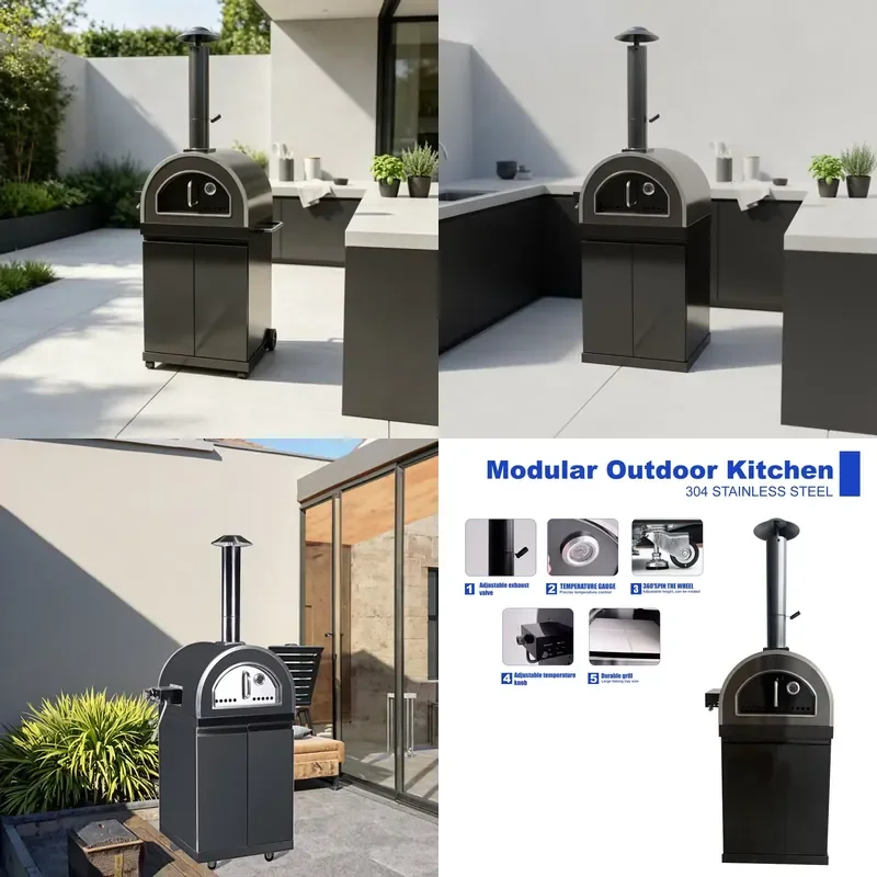 25 Inch 17000 BTU High Grade Stainless Steel Outdoor Cooking Cart Modern Backyard BBQ Station With Grill and Pizza Oven