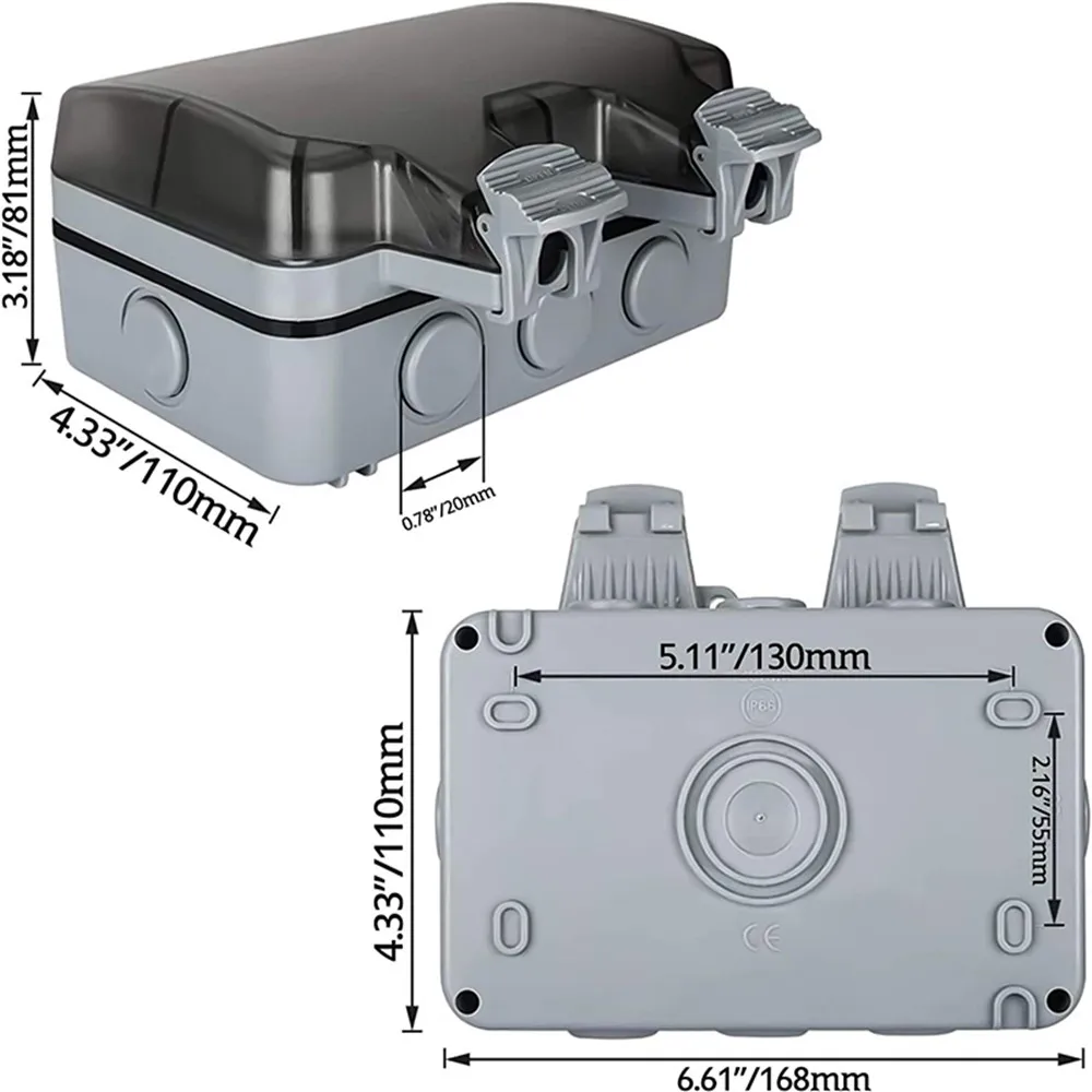 IP66 Wall Electrical Outlets and Wall UK Plug Socket Box for UK, Ireland, Malaysia, Singapore, Maldives, Hong Kong