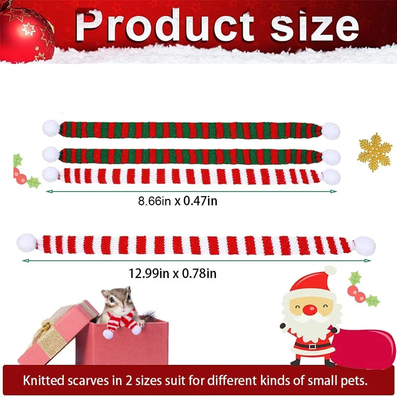 8Pcs Christmas Guinea Pig Santa Hat Small Pet Rabbit Hamster Hat with Scarf for Ferrets Chinchilla Lizard Bearded Dragon Costume