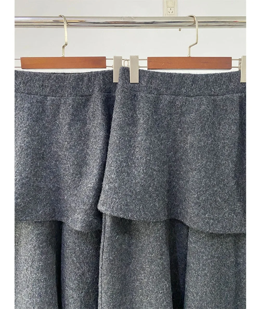 Pantalon jupe en laine de particules à fente latérale multicouche