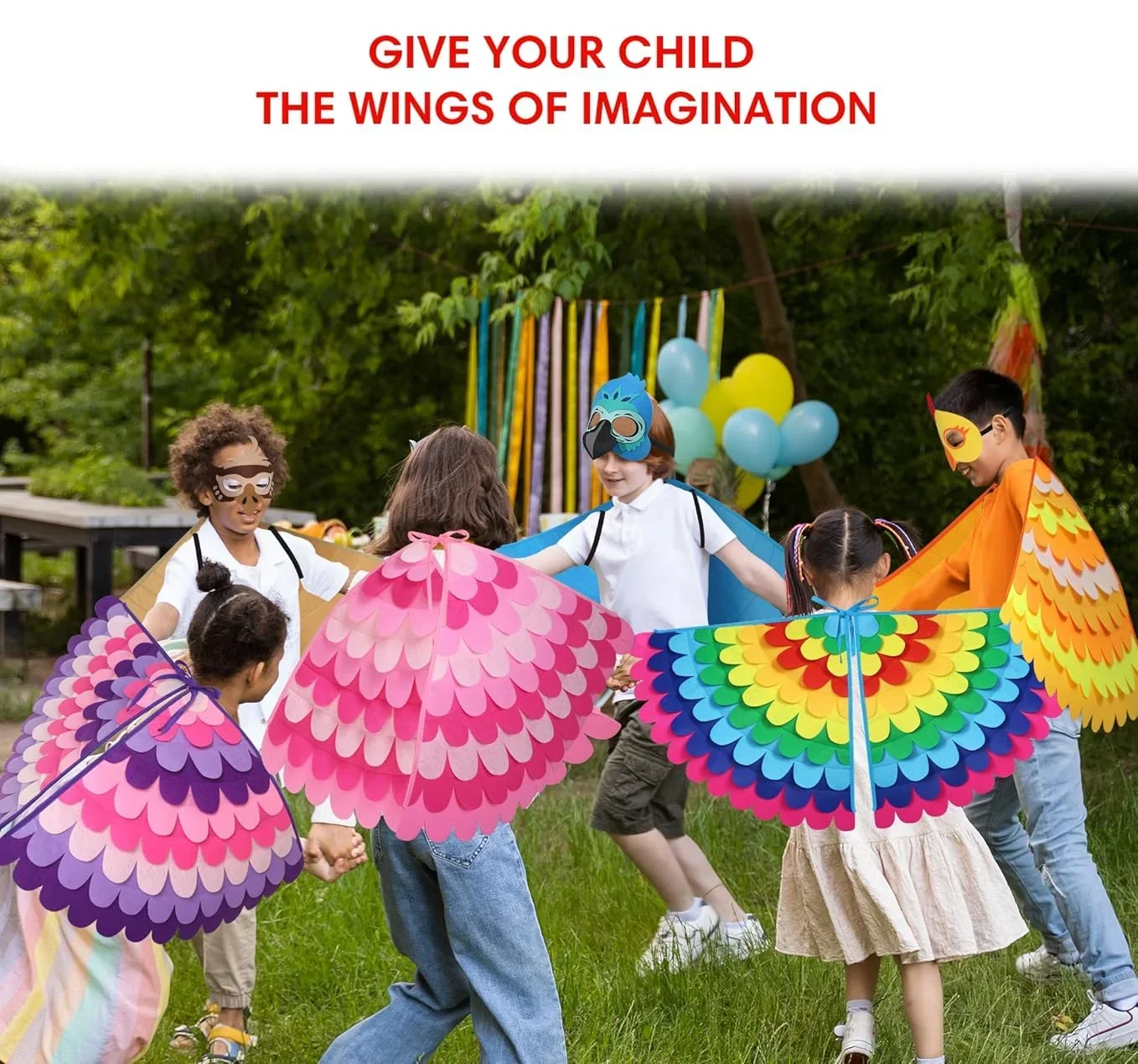 Kids Animal Bird Wings+mask Suit Stage Performance Peacock Owl Parrot Bird Felt Cape Halloween Bird Cosplay Cloak for Girls Boys