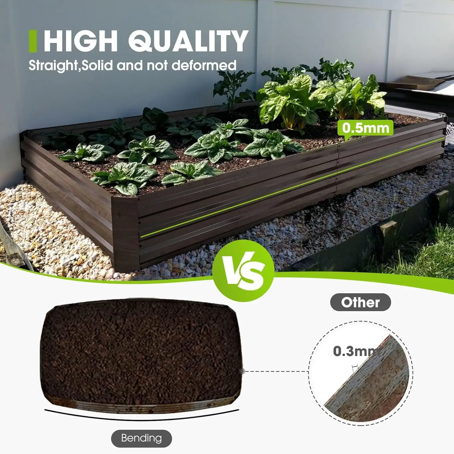 Cama levantada galvanizada exterior do jardim, Caixa do plantador do metal para jardinagem, Vegetais do plantio, 2PK, 8x4 ft