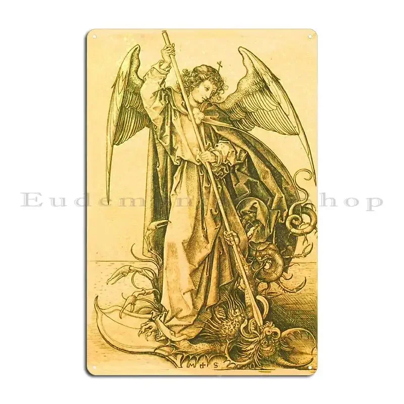 St Michael The Archangel Slaying Satan Metal Plaque Designing Design Personalized Cinema Funny Tin Sign Poster