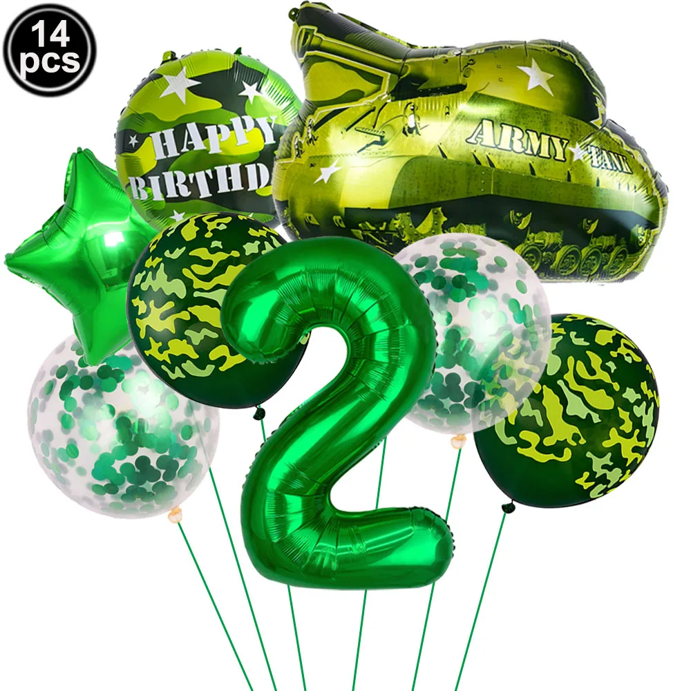 1Set Camouflage Theme Balloon Tank Star Green Number Balloon Military Theme 1-9th Birthday Boy Man Party Decoration Balloon view 4