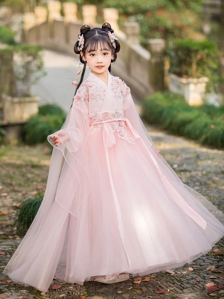 Ancient Chinese Costume Girl Traditional Tang Dynasty Fairy Dress Hanfu Outfits Kids Han Dynasty Elegant Performance Clothes