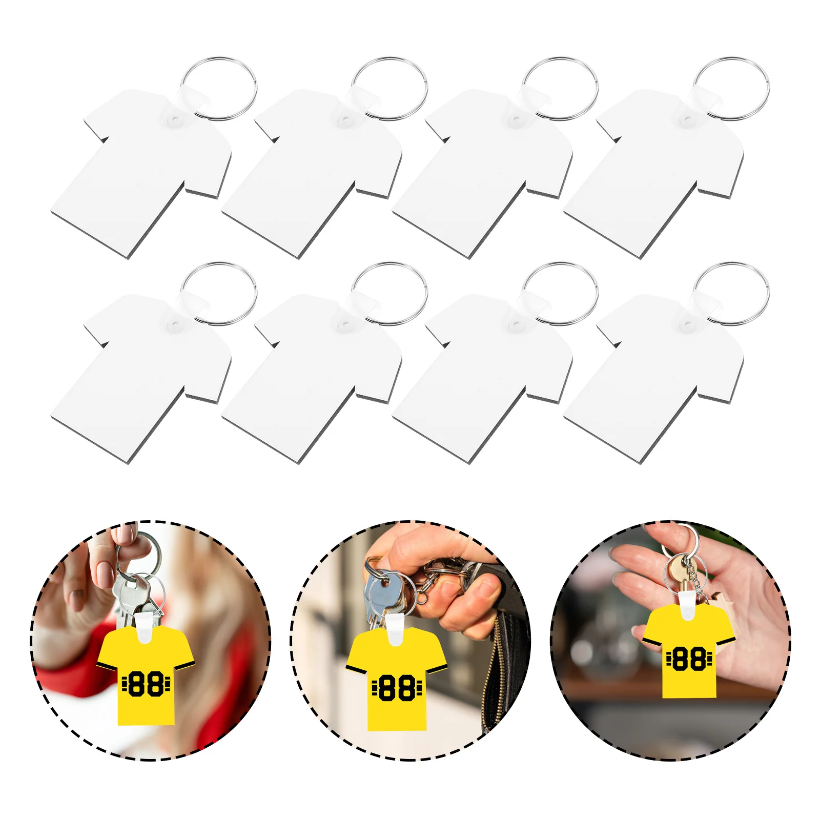 40Pcs Mdf Fiberboard Sublimation Keychain Blanks DIY Blank Key Rings Craft Supplies Custom Pendant Accessories Bulk