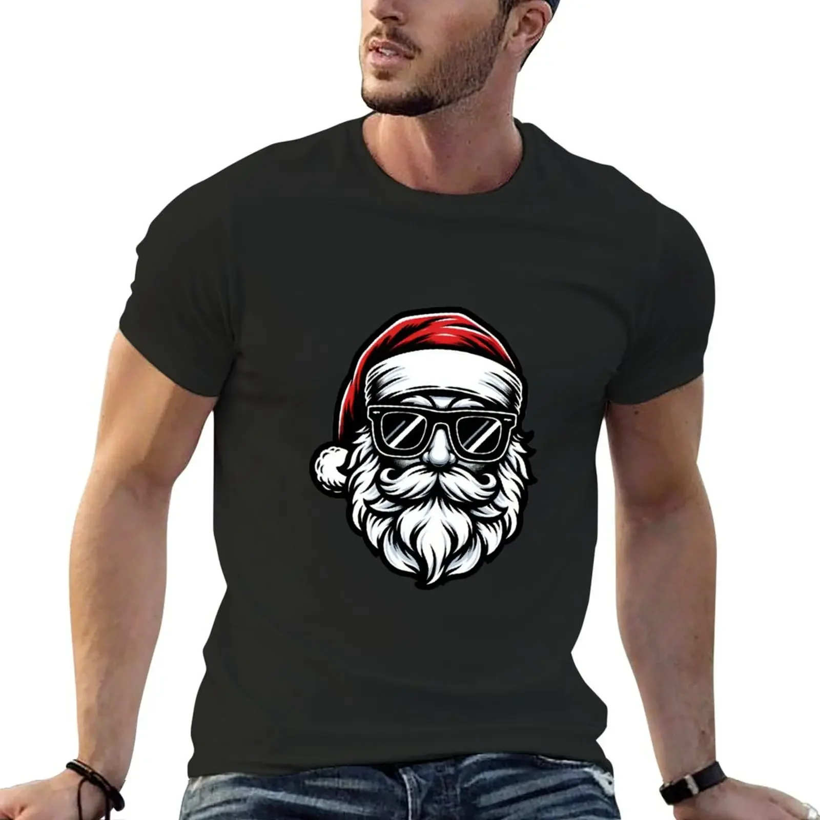 Cool Santa Claus with Sunglasses - Hipster Holiday Cheer Die-Cut Sticker T-shirt Blouse tees black t-shirts for men