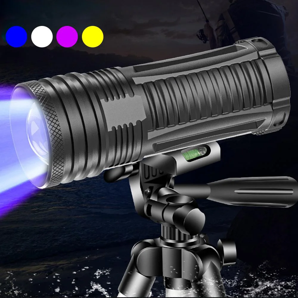 

Super Bright Night Fishing Flashlight with Bracket Rechargeable Searchlight Outdoor Camping Light 4 Light Source Emergency Lamp