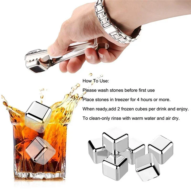 Whiskey Wine Wine Cooling Cube Chilling Rock Party Bar Tool 4/6/8 Pcs Stainless Steel Ice Cubes Set Reusable Chilling Stones For view 2