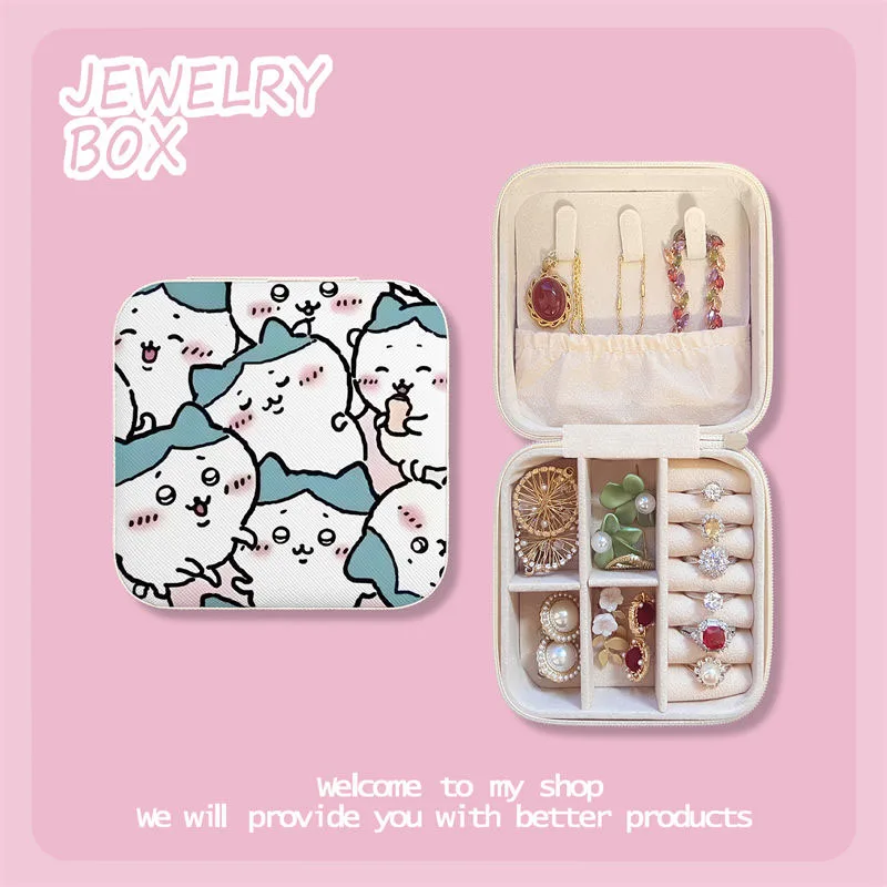 Cute Miniso Disney Jewelry Box Cartoon Mini Portable Earrings Ring Necklace Bracelet Pu Storage Box Kawaii Girl Birthday Gifts