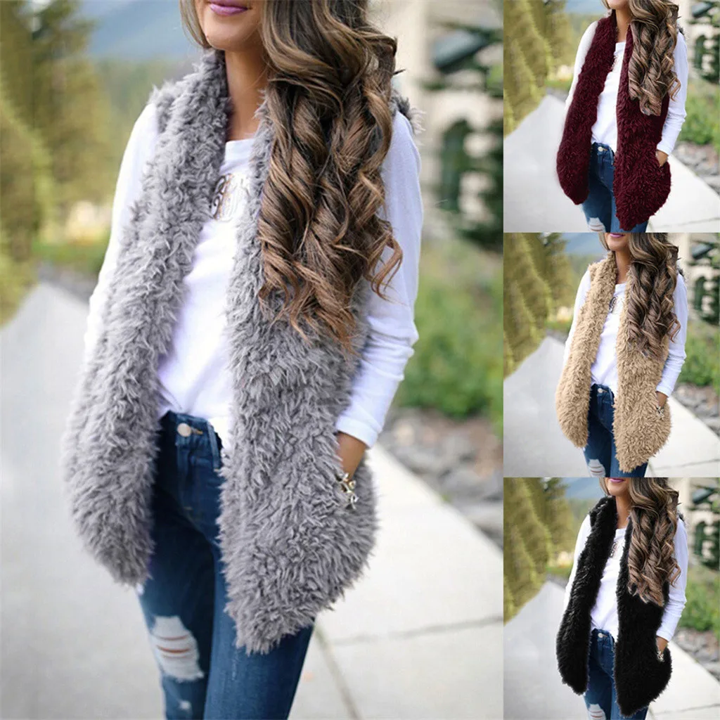 Fashion Winter Sleeveless Vests Coats Women Coats Furry Outerwear Ladies Long Cold Faux Fur Warm Vest Casual 2023