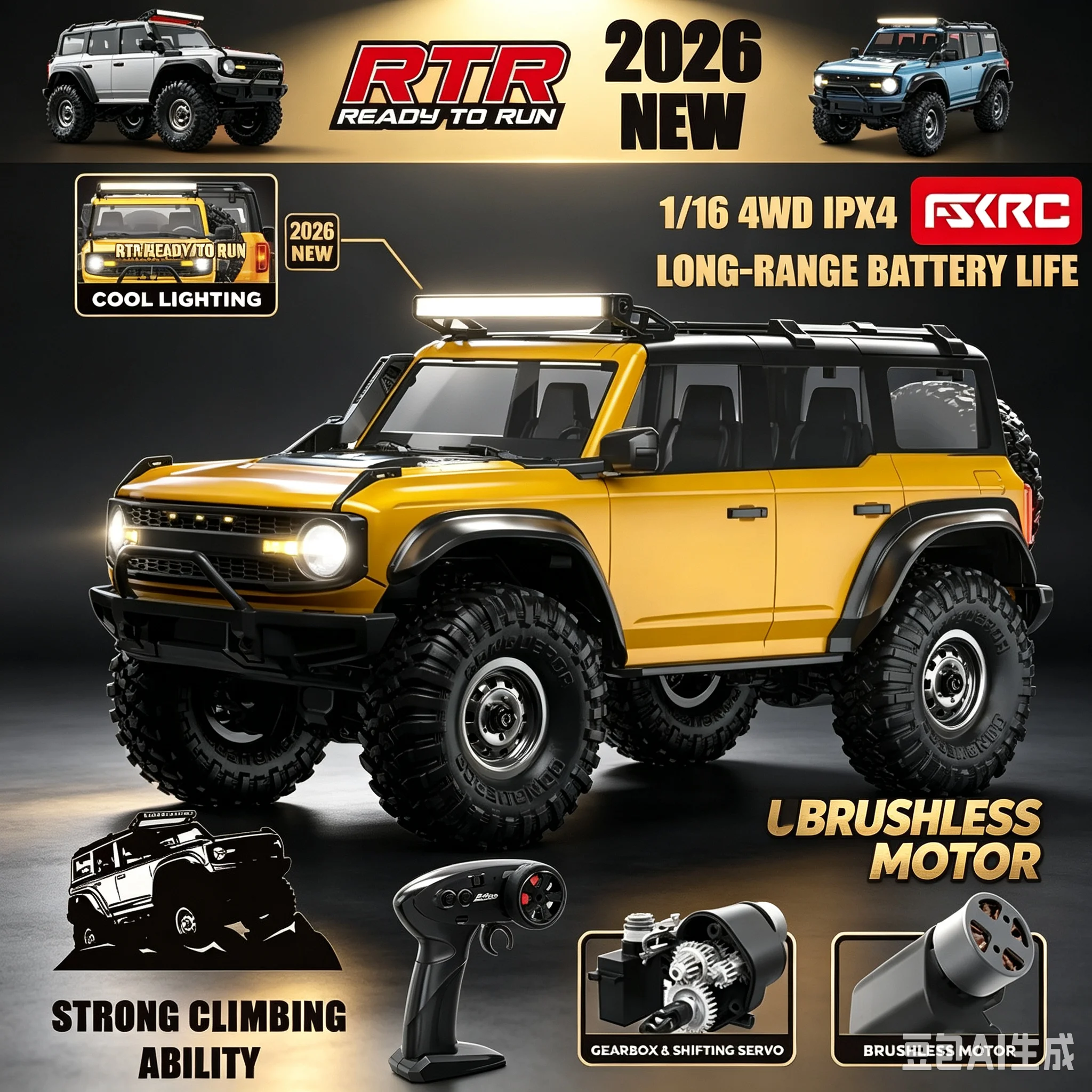 New upgraded version of brushless 1:16 two-speed gearbox off-road four-wheel drive climbing horse remote control toy car