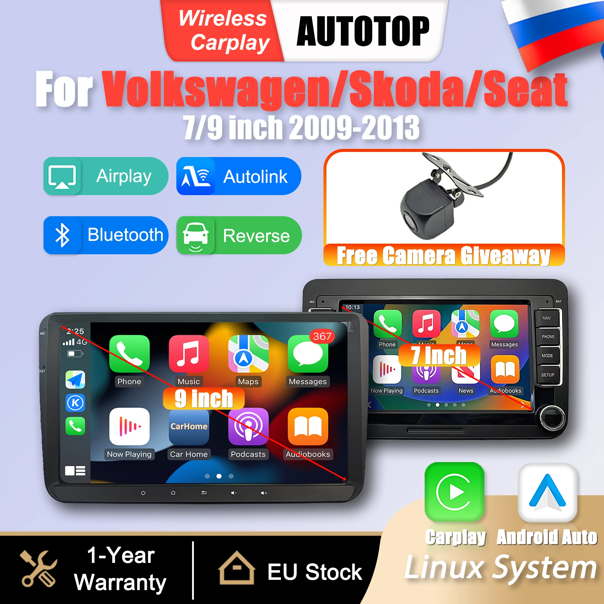 Compatible con Volkswagen VW Passat B6 B7 T5 Tiguan Touran Golf POLO, pantalla multimedia Linux de 7/9 pulgadas, CarPlay inalámbrico, Android Auto, Bluetooth, función de duplicación de pantalla, radio para automóvil.