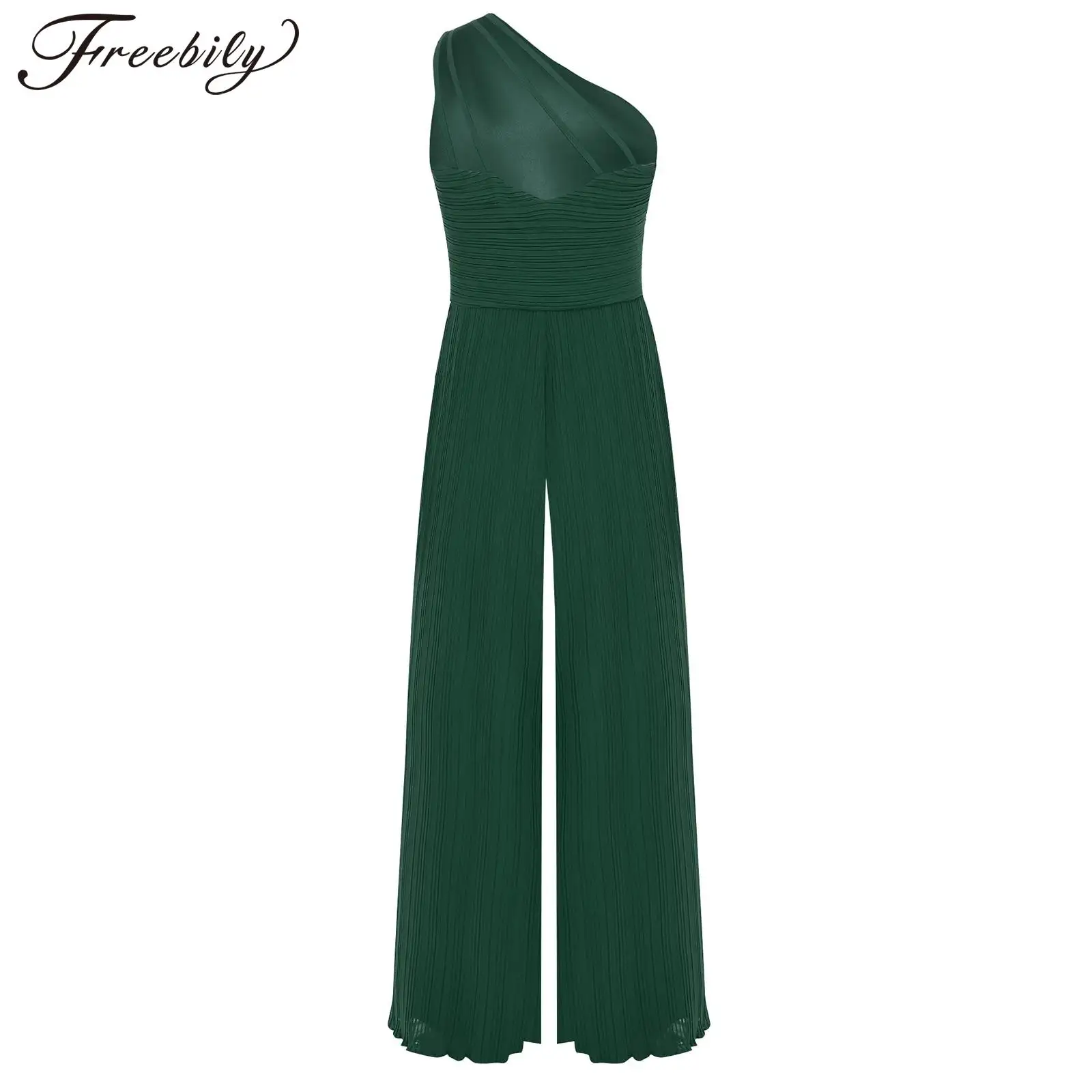 

Festival Party Jumpsuit Romper for Girls One Shoulder Sparkly Pleated Jumpsuit Kids Carnival Outfit Wide Leg Pants Prom Gown