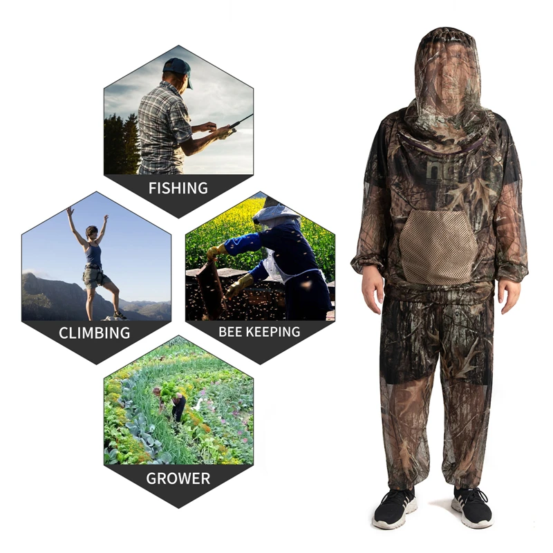 Fishing Clothing Wear Goods Equipment Summer Anti-Mosquito Fishing Ghillie Suit Hunting Clothes Camouflage Suit Camping Mesh