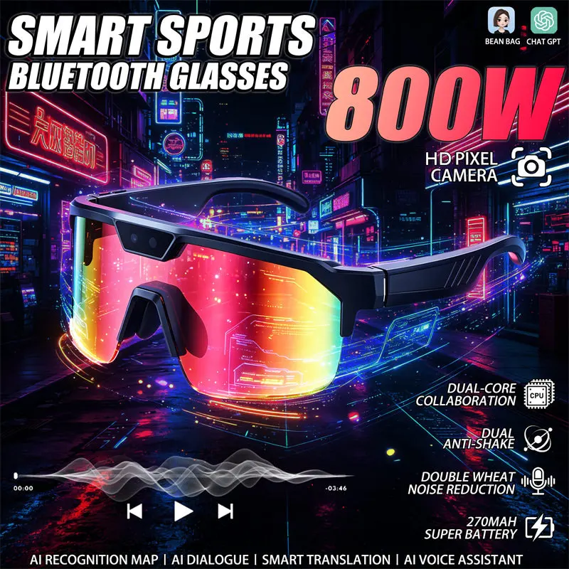 New Smart AI Camera Glasses 1080P HD Camera 1200P Video Dual-Chip Performance Gyroscope AntiShake Translation Sports Sunglasses
