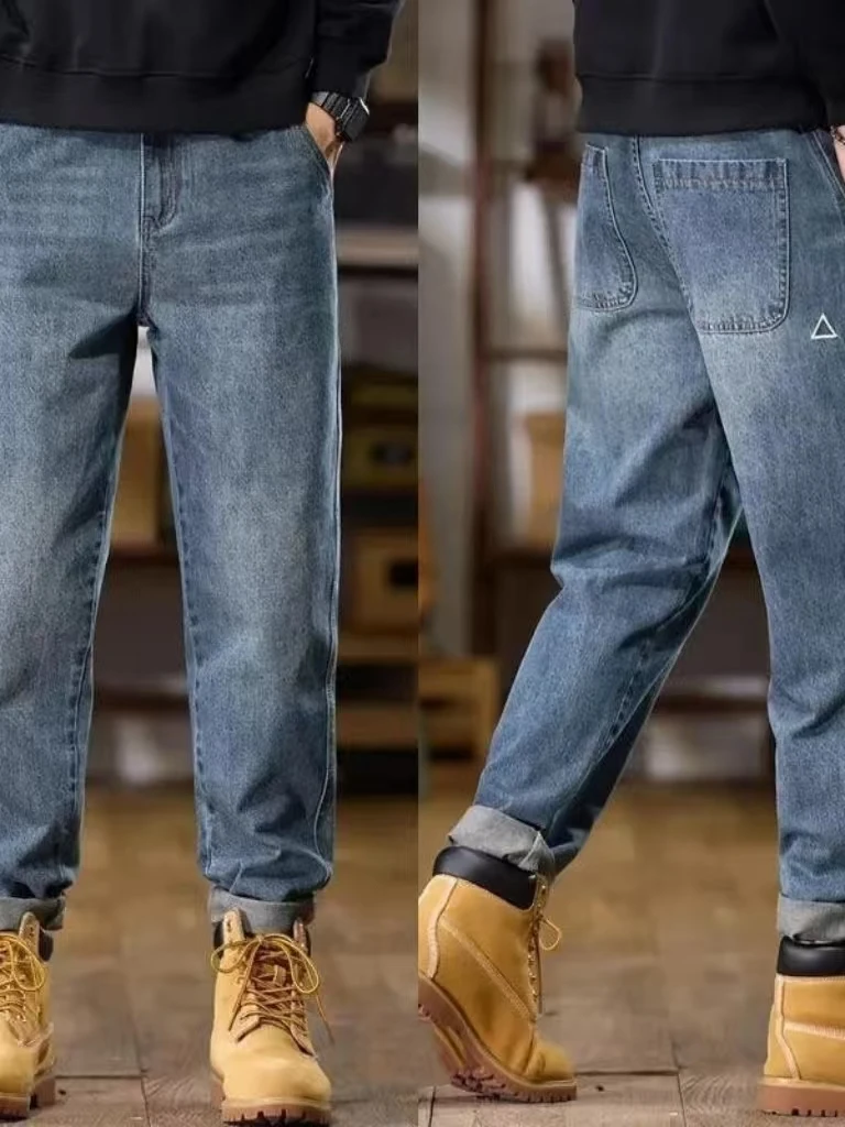 

American Retro Men's Jeans Loose Straight Leg Wide Leg Long Pants Casual Cotton Stretch Denim Youth Faion Autumn 2025 Trend...