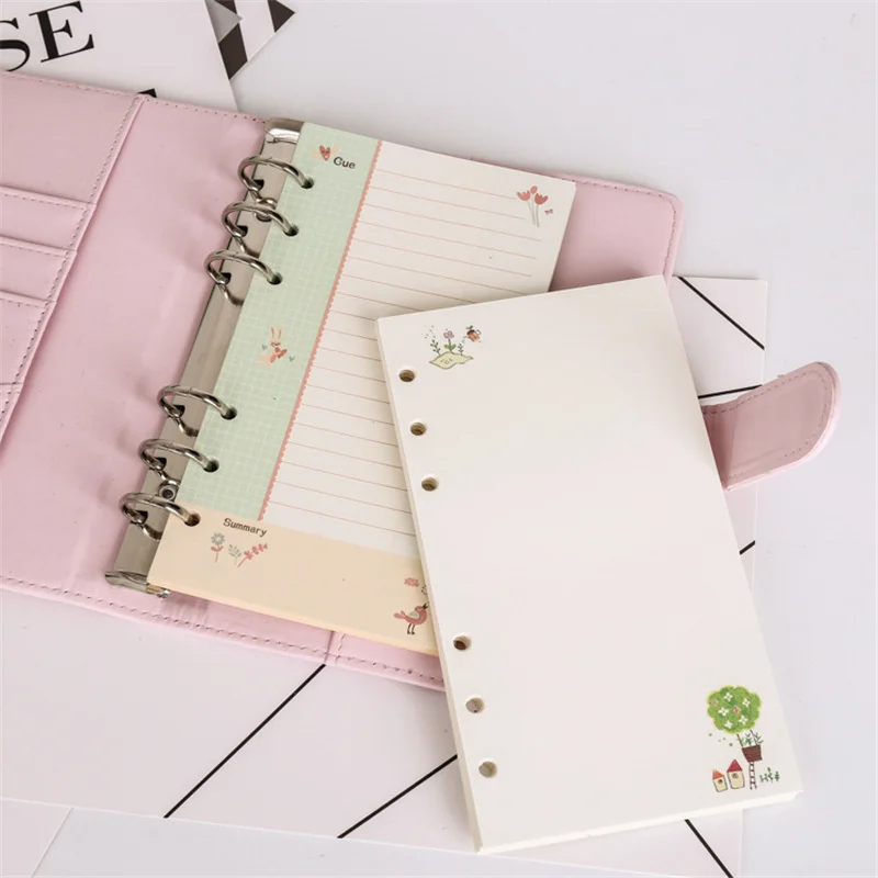 Cuaderno de hojas sueltas A5 A6 Kawaii, 45 hojas, recarga de papel, carpeta en espiral, índice, página interior, Agenda diaria, mensual y semanal