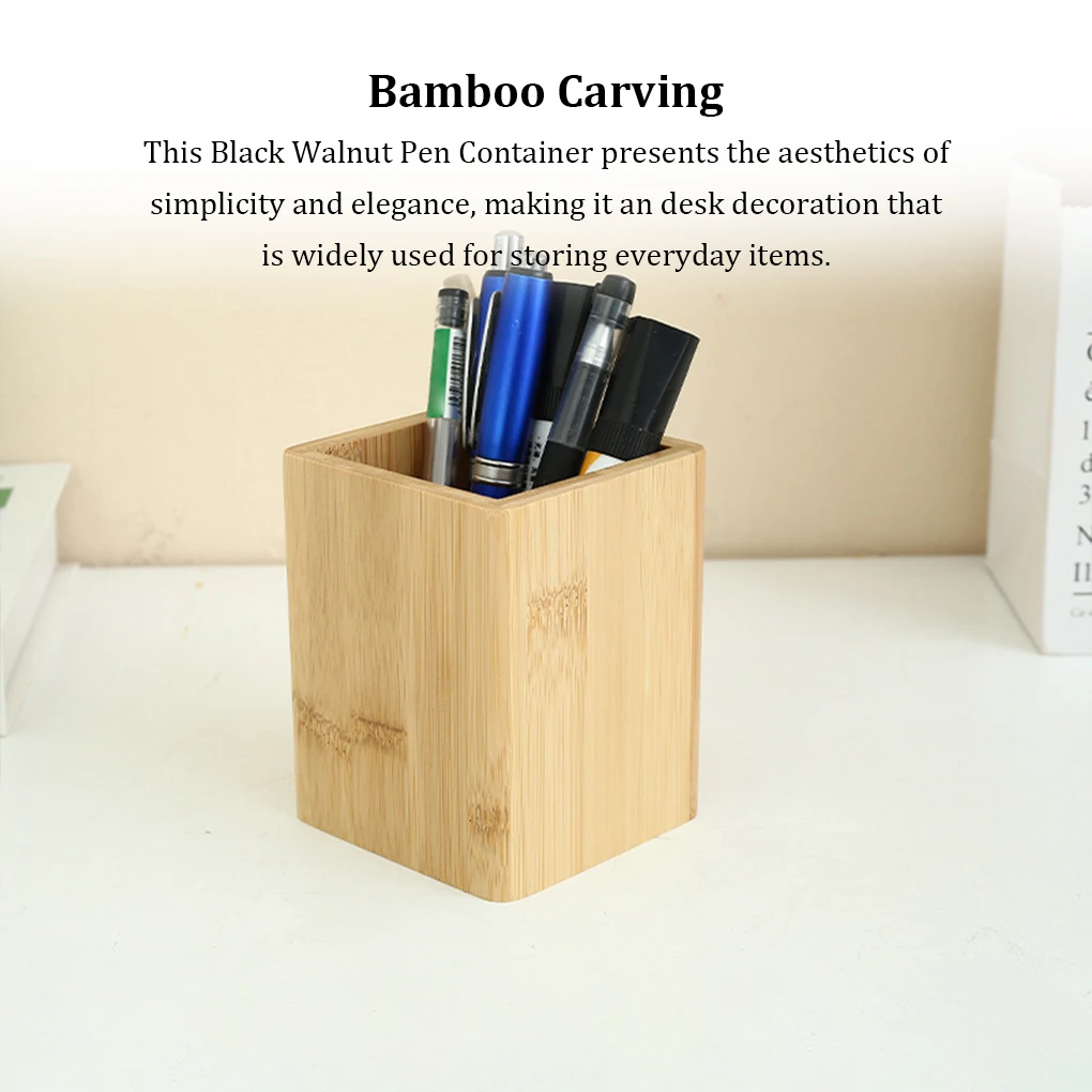 Wooden Stationery Organizer Square Pen Holder Black Walnut Wood Desk Decoration Stationery up Brushes Offices