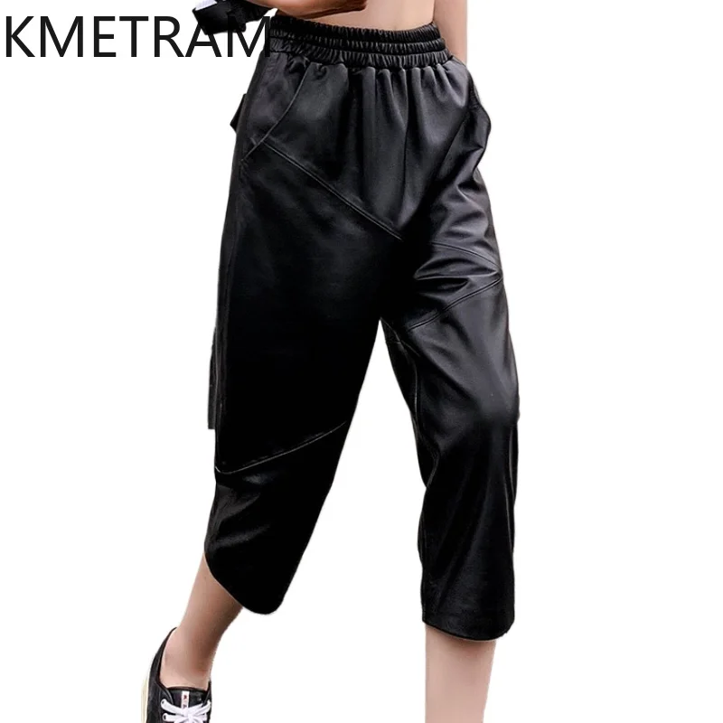 KMETRAM Real Sheepskin Genuine Leather Pants Womens Autumn Clothes High Waisted Pants Women New in Capris Harem Pants Карго 2024