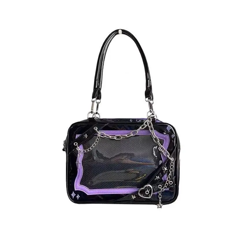 Y2K Chain Love Itabag Square Subculture Spicy Girl Shoulder Bag Small Appetite Pain Bag Chain Strip Gothic Cross Shoulder Bag