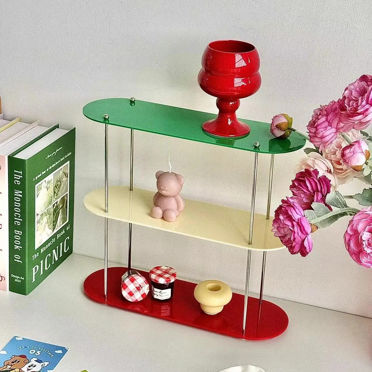 

3-layer Acrylic Tabletop Water Cup Storage Rack Bathroom Cosmetics Perfume Bedroom Cartoon Characters Car Model Storage Rack