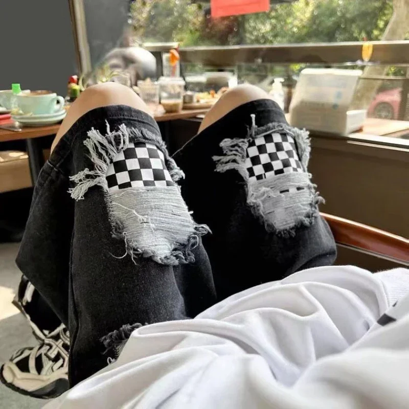 Pantaloni jeans corti larghi da uomo Bermuda metà lunga con tasche Pantaloncini di jeans da uomo Coulisse larga Baggy Strappato Vendita Lusso Sottile Xl